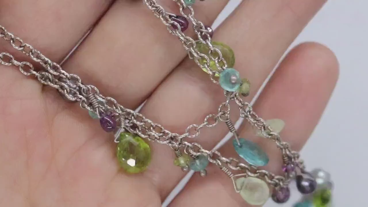 Laura Gibson Two strand Necklace. Gibson Sterling Silver Amethyst Pearl Dangling Candy multi-gem necklace (450)
