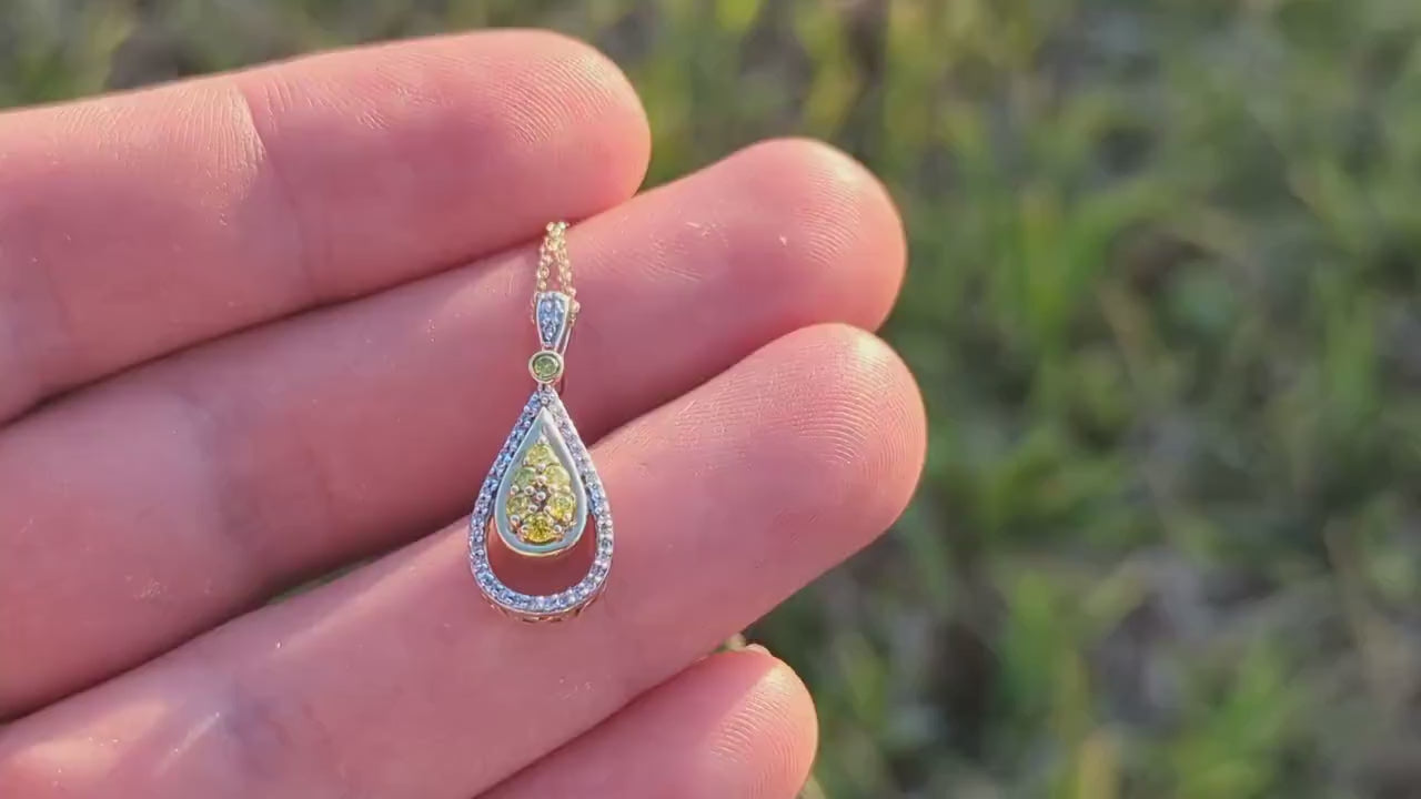 Diamond Teardrop Cluster Pendant. 10k Yellow Diamond Pendant and Necklace. Teardrop Drop Diamond Pendant. Dainty diamond pendant. st(115)