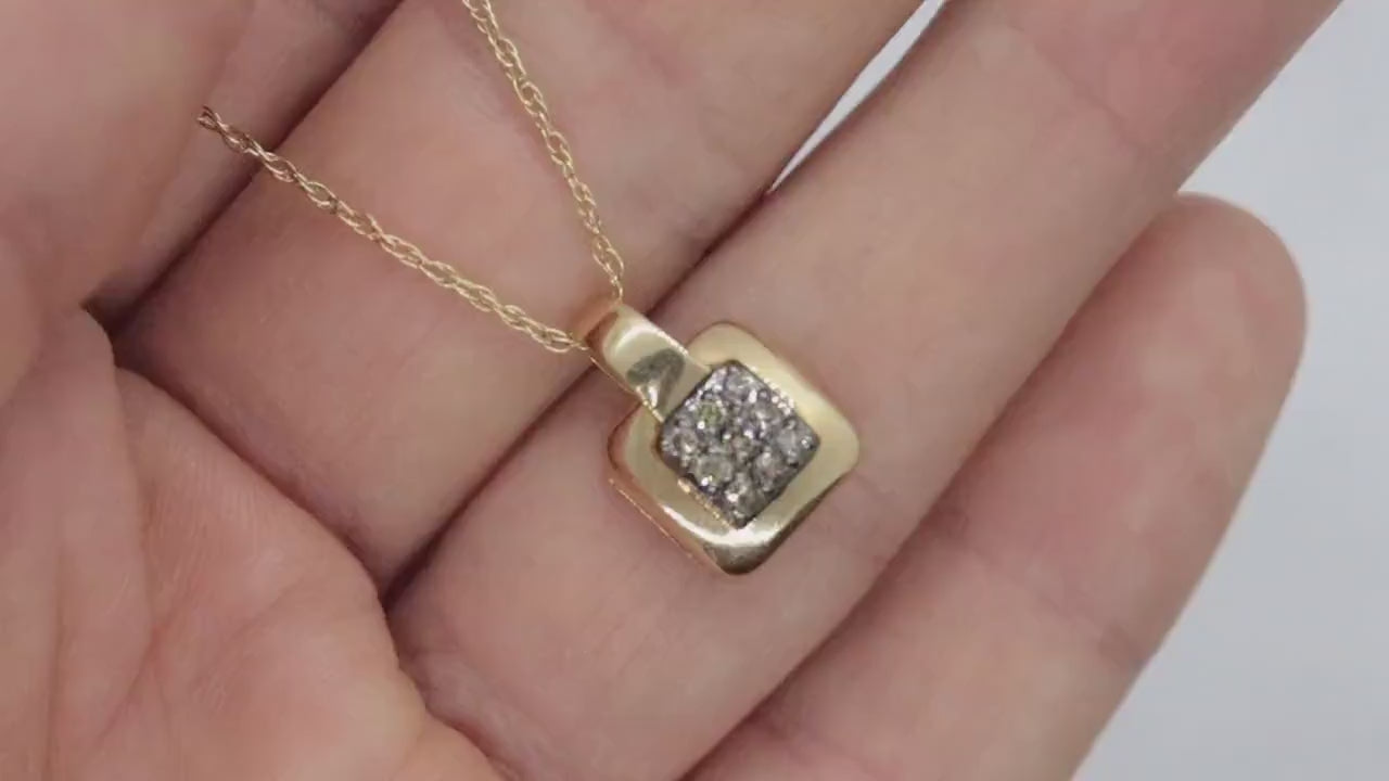 14k Diamond Pave Square Pendant and Necklace. st(74/75)