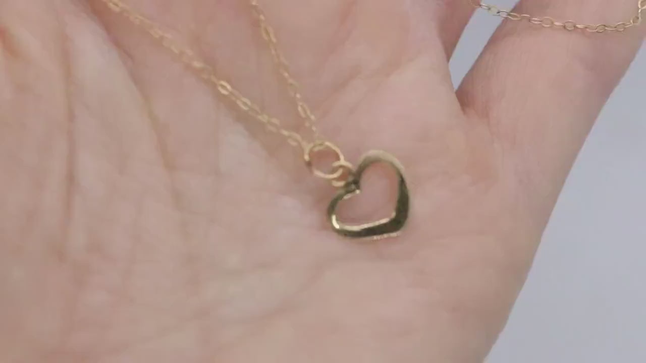 14k Open Heart Pendant. 14k Cable chain necklace. 1mm wide 15in length