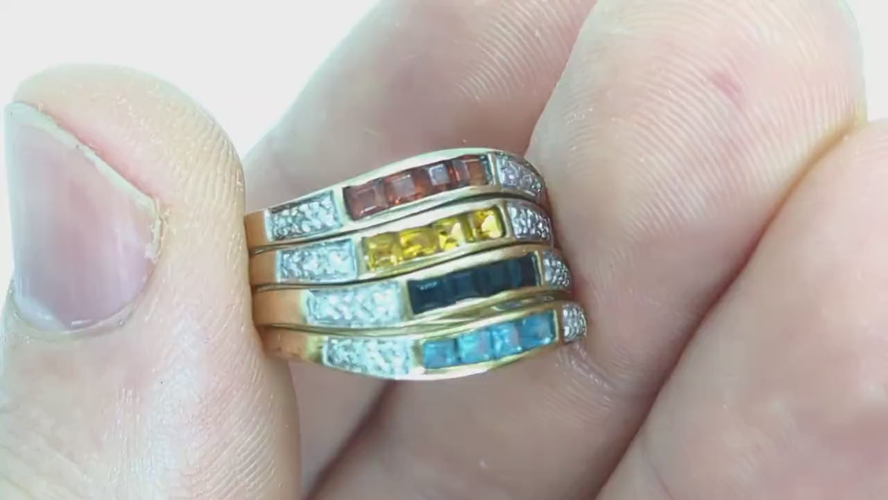 Vintage 10K Stacking rings. 10k Emerald Topaz Garnet Sapphire Citrine Thin band. Stacking Bands Rings. (st20/41)
