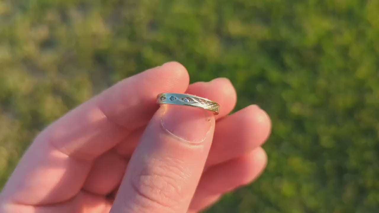 ARTCARVED 14k Gold Diamond Band. Art carved engraved textured band. Jr Wood Art Deco Diamond. st132