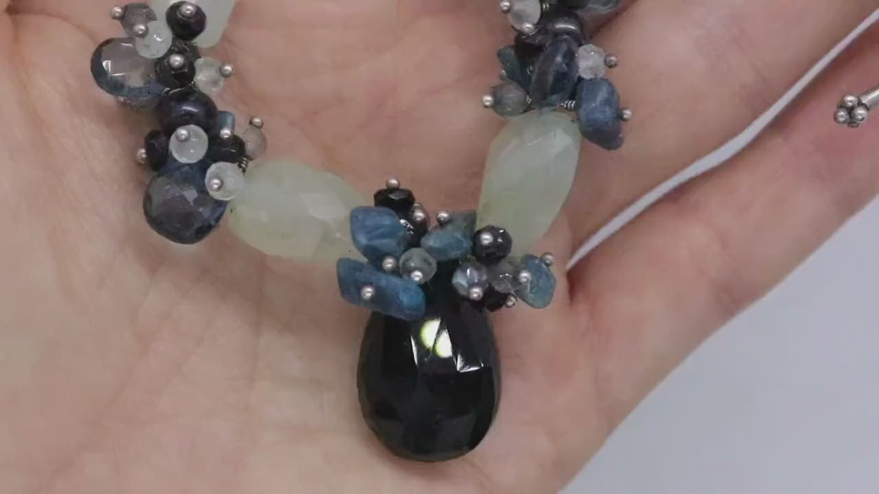 Laura Gibson Necklace. Gibson Sterling Silver Onyx Dangling Candy multi-gem necklace (295)