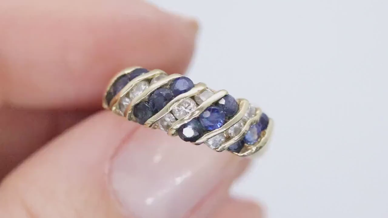 Stunning 14k Diamond and Sapphires Band. 14k Diamond and sapphire channel ring.