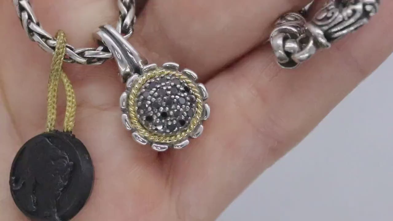 EFFY BH Necklace. 18k Sterling Silver Necklace and Black Diamond Pendant (172)