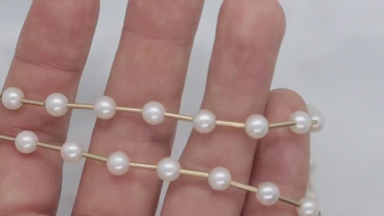 14k Gold Bead and Pearl Necklace. Intermitted Pearl 14k Necklace st(63/25)