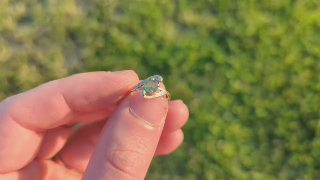 14k Oval Natural Emerald Yellow gold bypass ring. Genuine Natural Emerald Ring. st(88)