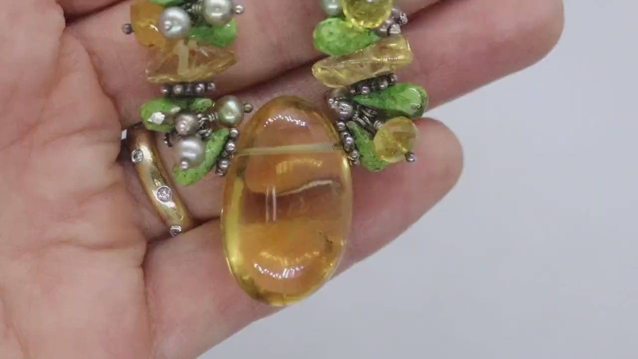 Laura Gibson Necklace Choker. Gibson Sterling Citrine Dangling Candy multi-gem necklace (465)