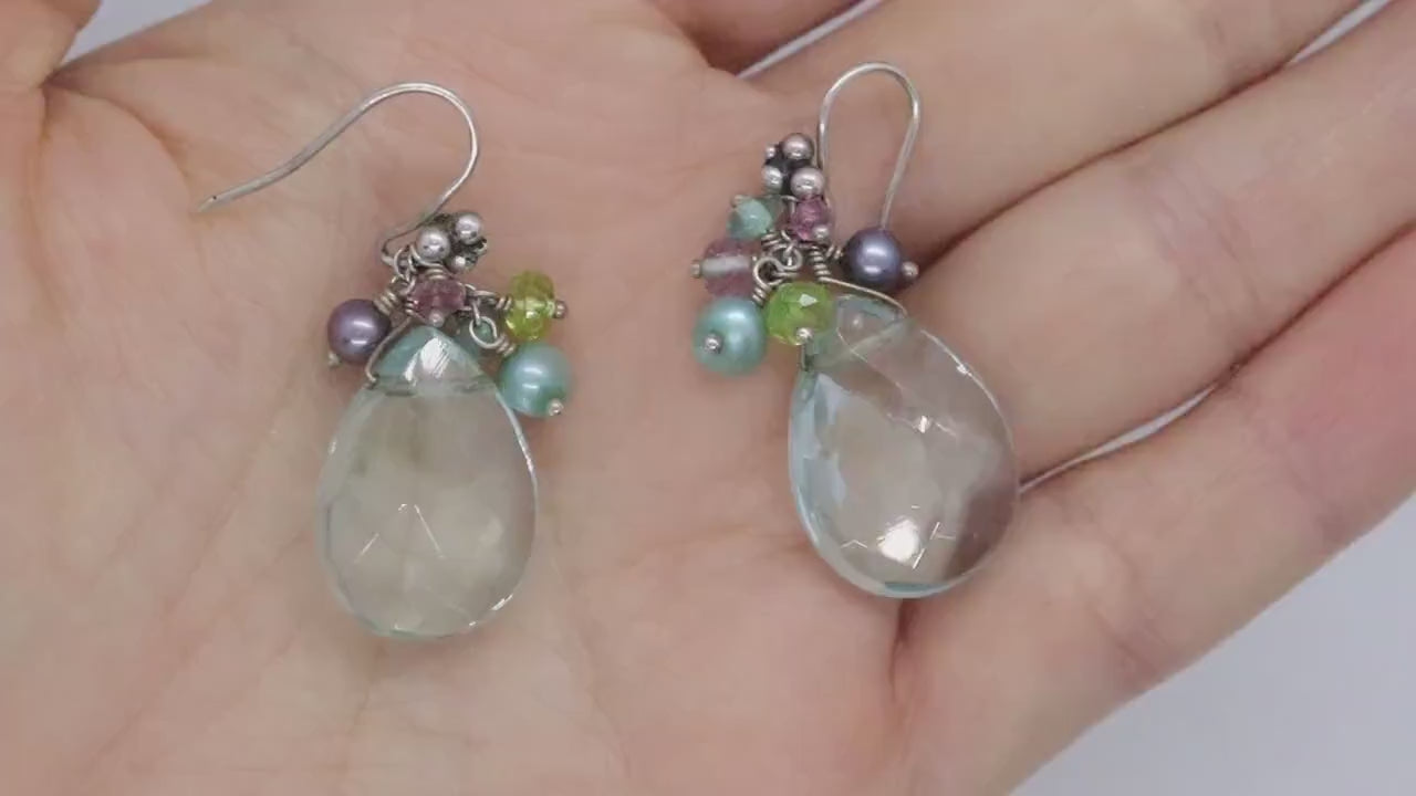 Laura Gibson Dangle Earrings. Sterling Silver with Quartz (453)
