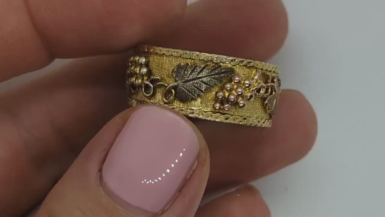 Black Hills Gold Ring Mens. Heavy 10k Multi-Tone Black Hills Gold Thick BAND. Sz 11 10mm wide stock(78/20)