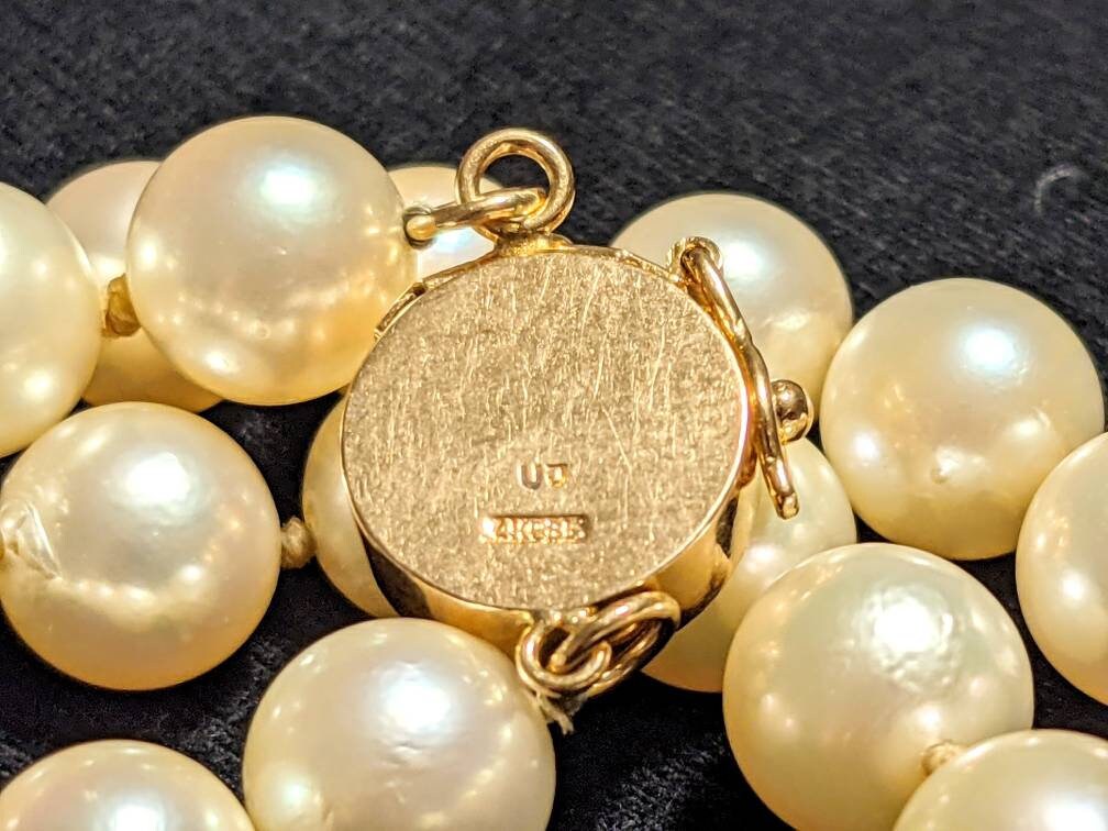 Vintage 7mm Japanese Akoya Saltwater Pearl 30 Inch Necklace FU Fortune 14k Gold