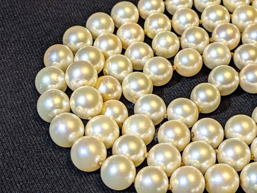 Vintage 7mm Japanese Akoya Saltwater Pearl 30 Inch Necklace FU Fortune 14k Gold