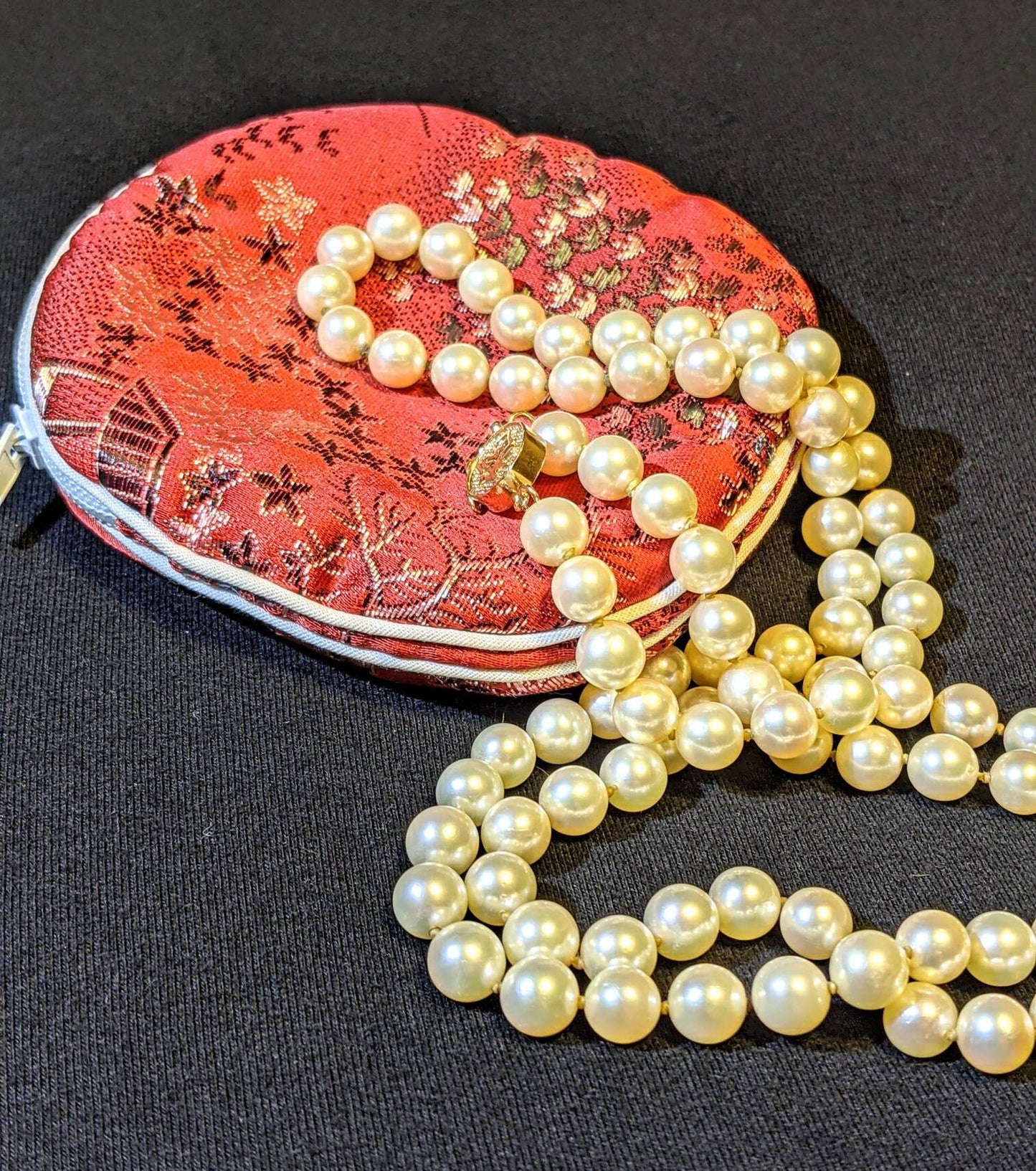 Vintage 7mm Japanese Akoya Saltwater Pearl 30 Inch Necklace FU Fortune 14k Gold