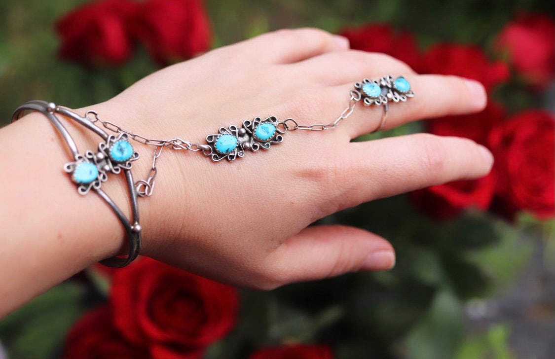 Native American Artisan CM Sterling Silver 925 Turquoise Slave Cuff Bracelet