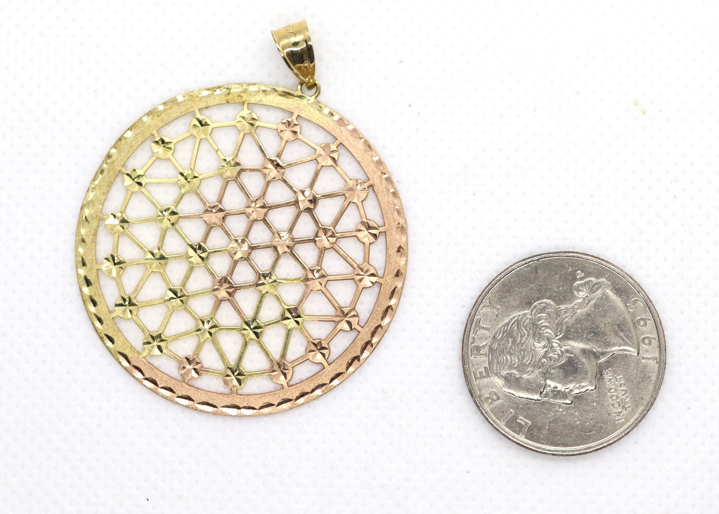 14k Filigree Pendant Medallion. 14k Gold Geometric Medallion Open Pendant. Round Disk Medallion Pendant.
