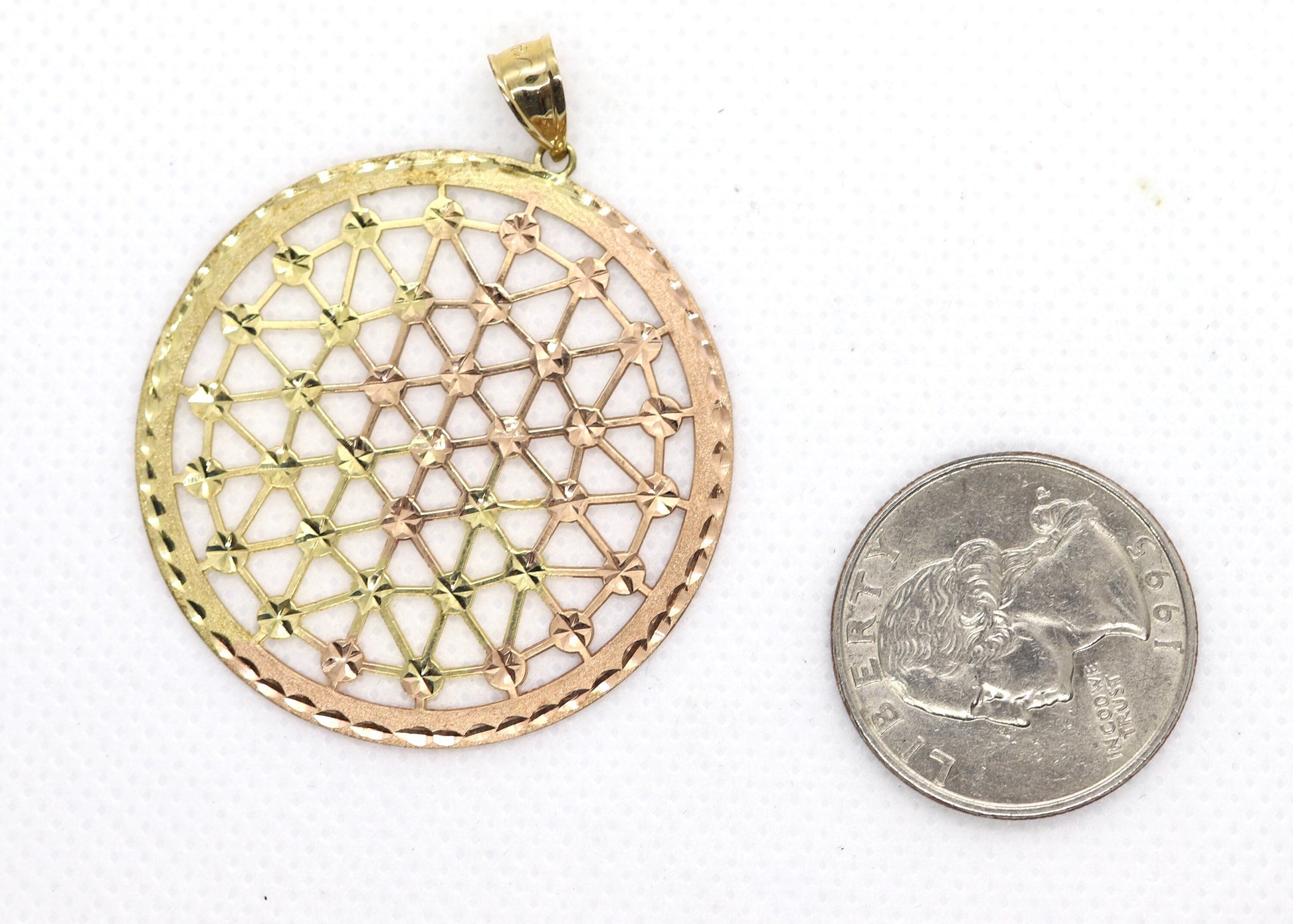 14k Filigree Pendant Medallion. 14k Gold Geometric Medallion Open Pendant. Round Disk Medallion Pendant.