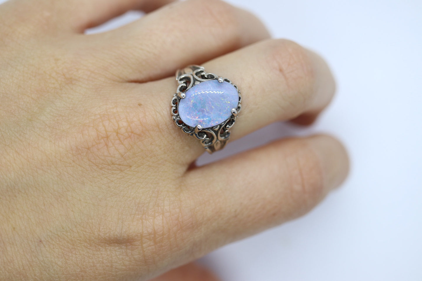 Synthetic Opal Sterling Silver Statement Ring