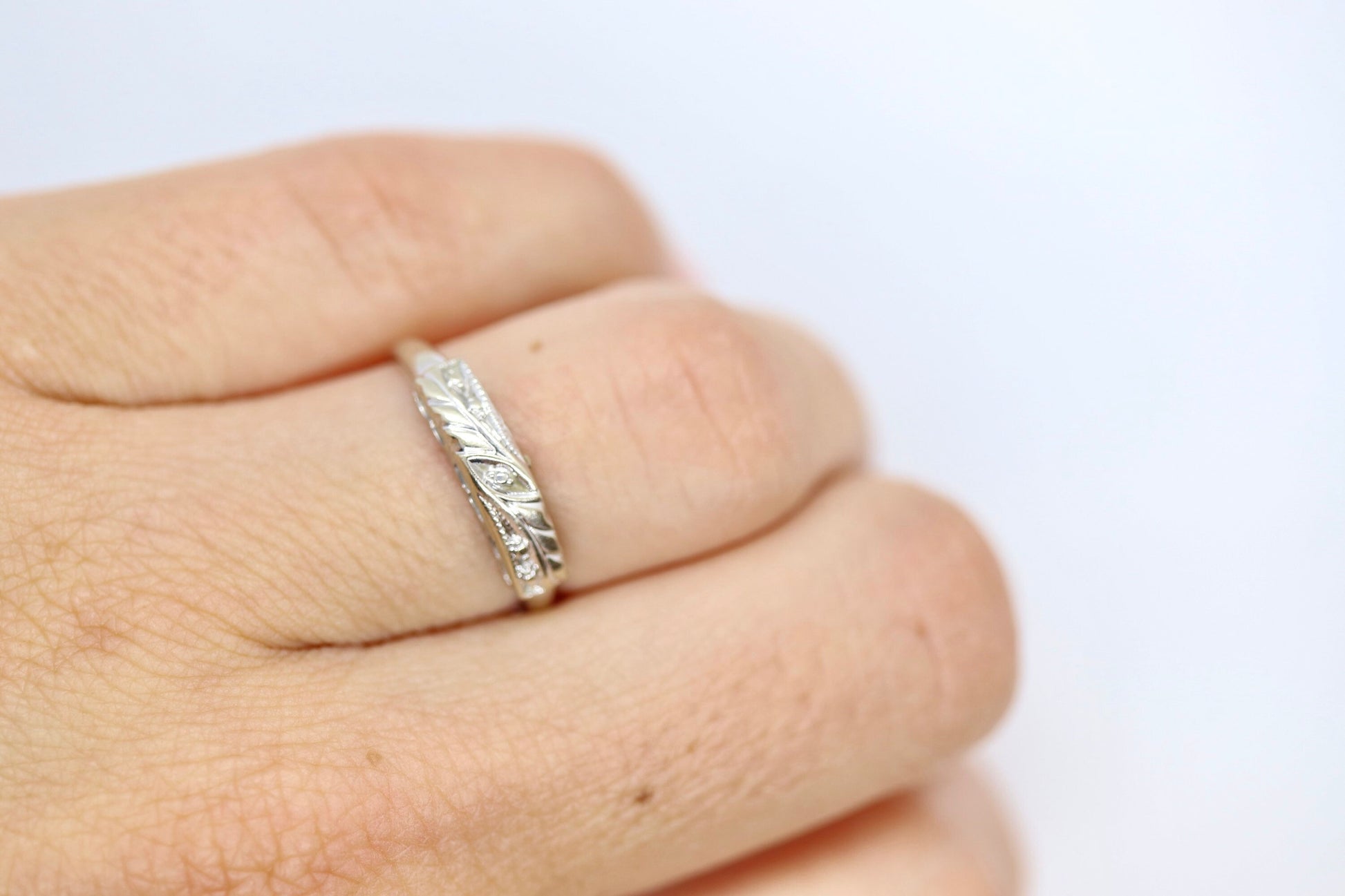Vintage 14K White Gold Wedding Band 2mm. Sz 6.75 Promise band, engagement, gold ring, stackable ring, minimalist