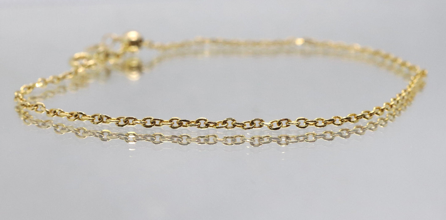 10k Adjustable Slide bracelet. Beautiful heart charm slider slide rolo chain bracelet 8in