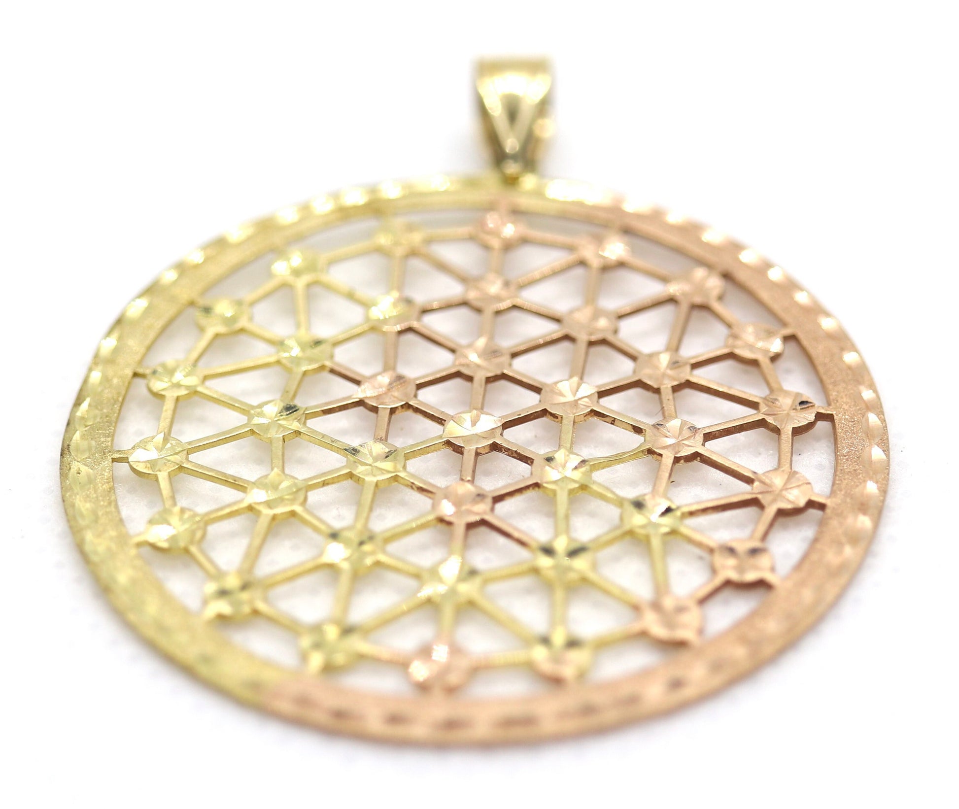 14k Filigree Pendant Medallion. 14k Gold Geometric Medallion Open Pendant. Round Disk Medallion Pendant.