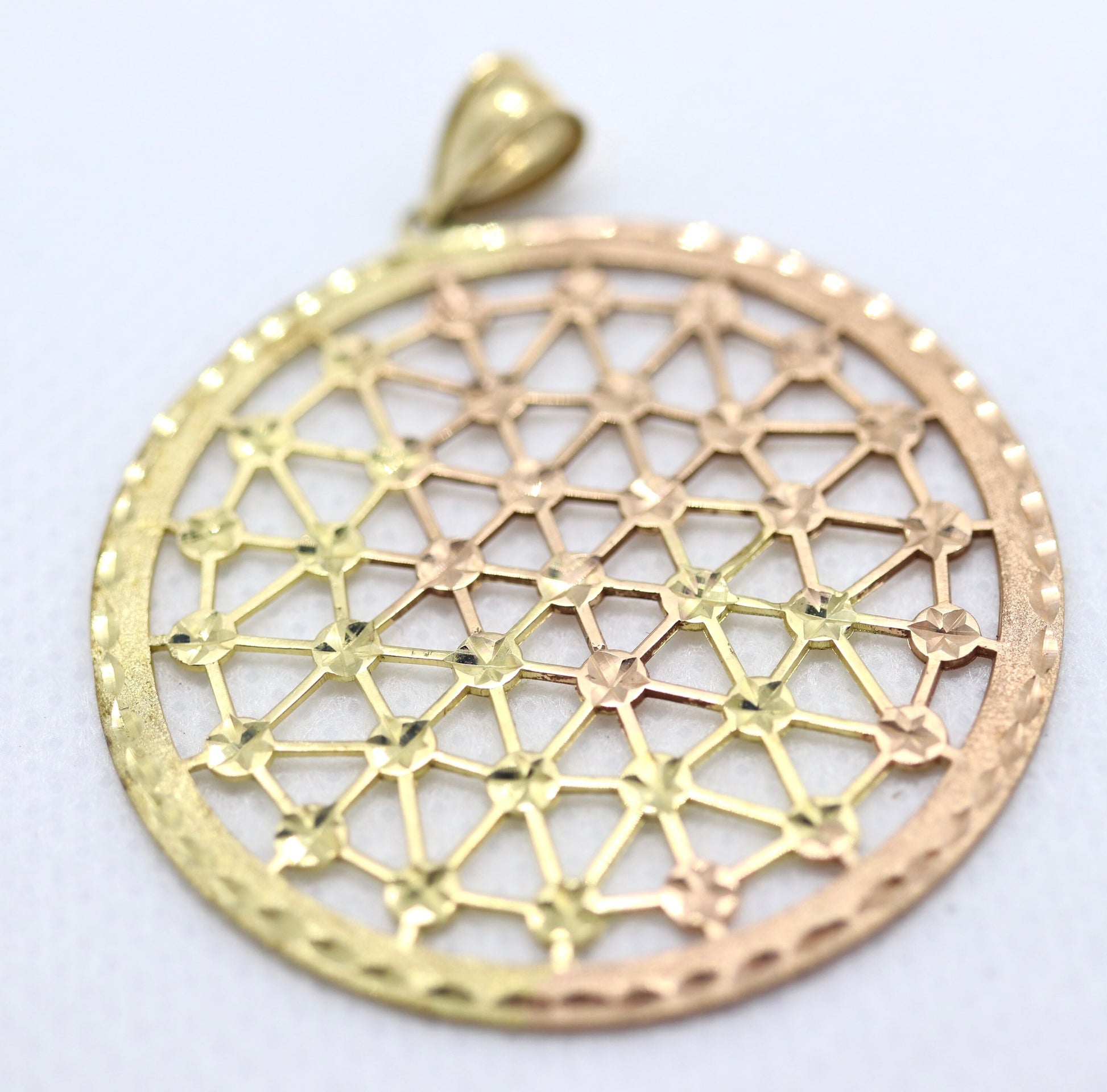 14k Filigree Pendant Medallion. 14k Gold Geometric Medallion Open Pendant. Round Disk Medallion Pendant.