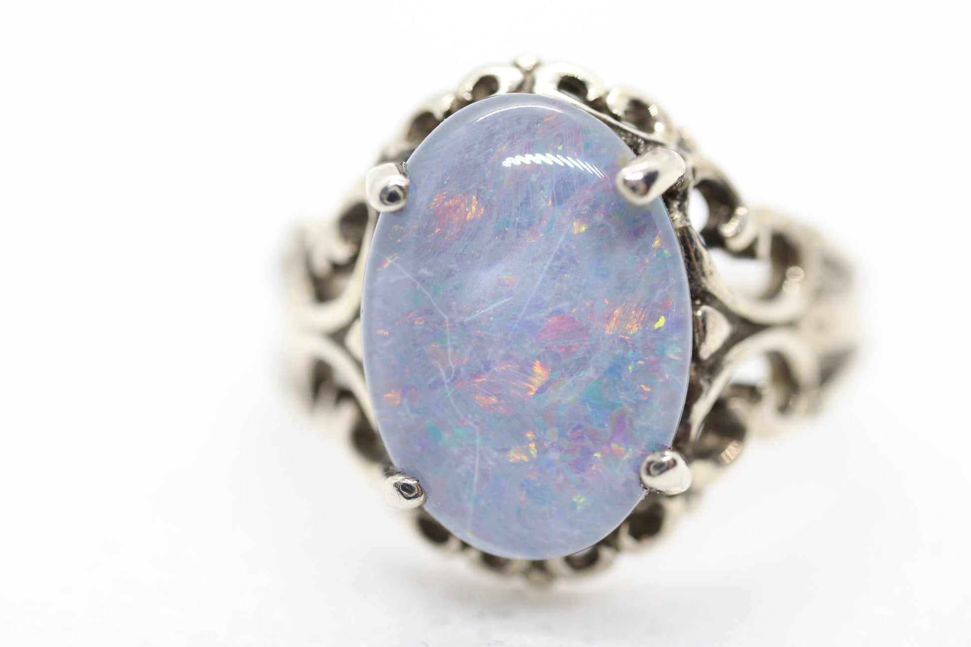 Synthetic Opal Sterling Silver Statement Ring