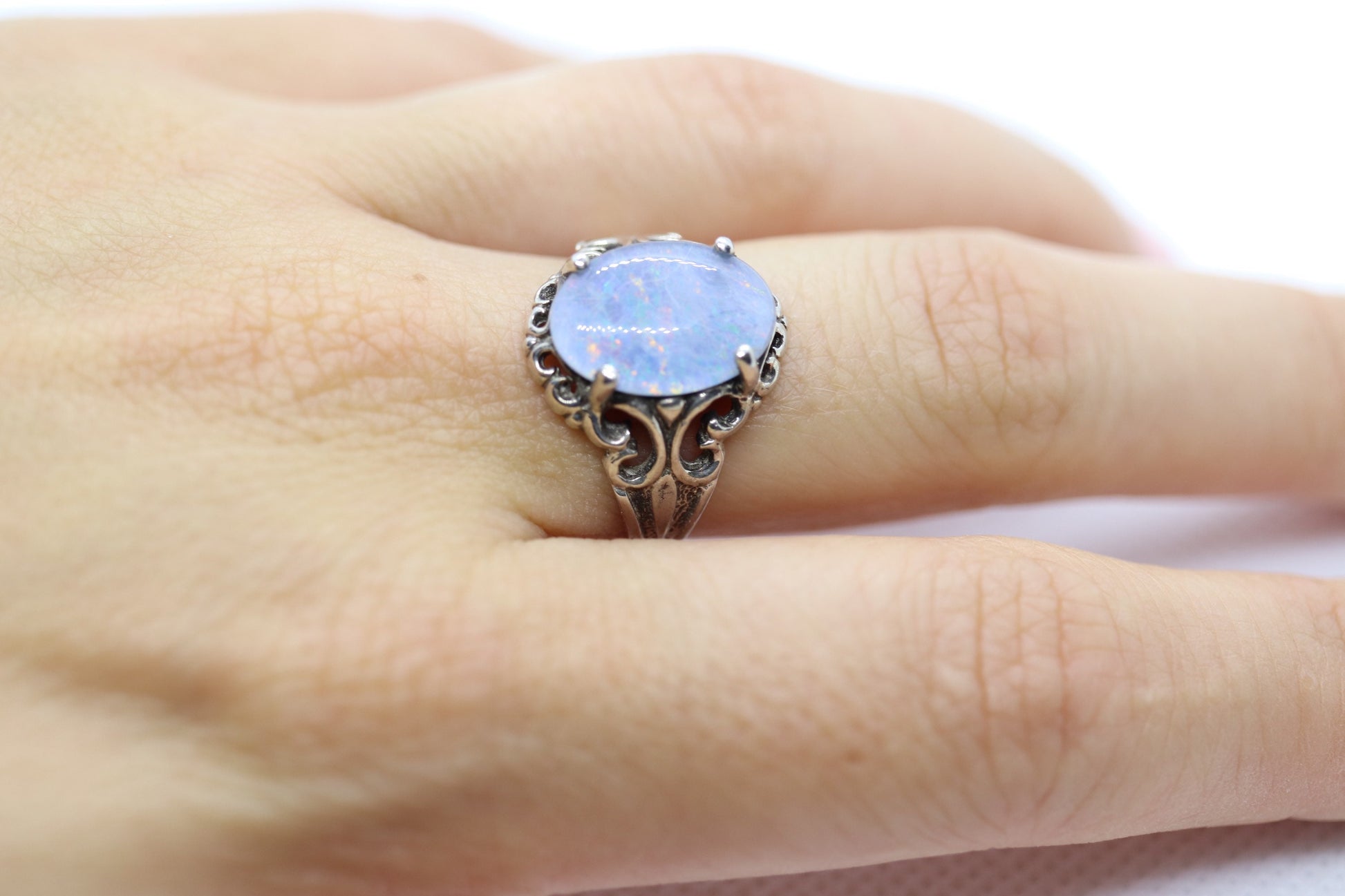 Synthetic Opal Sterling Silver Statement Ring