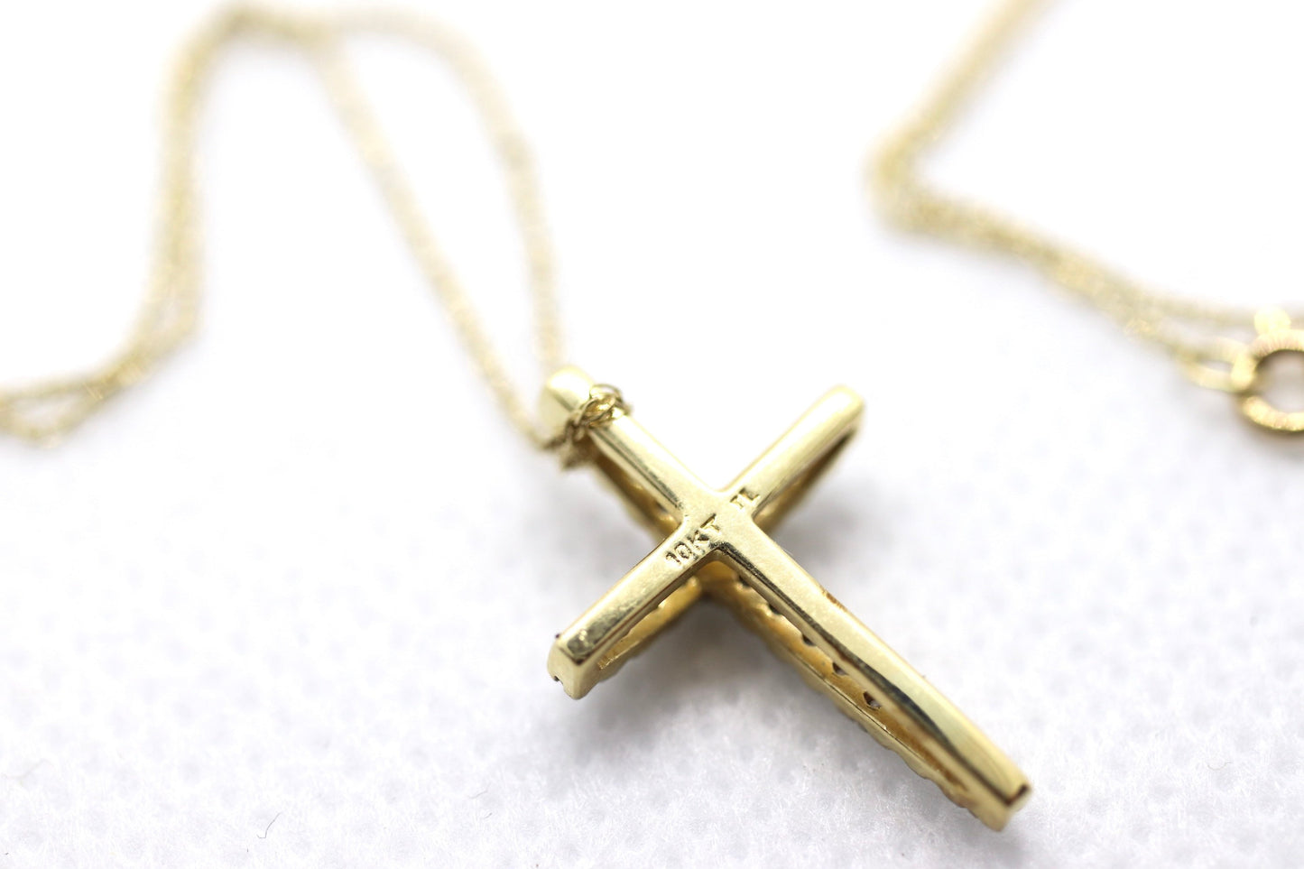 Vintage Crucifix Cross 10k Yellow Gold and Diamond Cross pendant. Crucifix Chain Necklace. Cross with Rough Diamonds. Rope chain necklace.