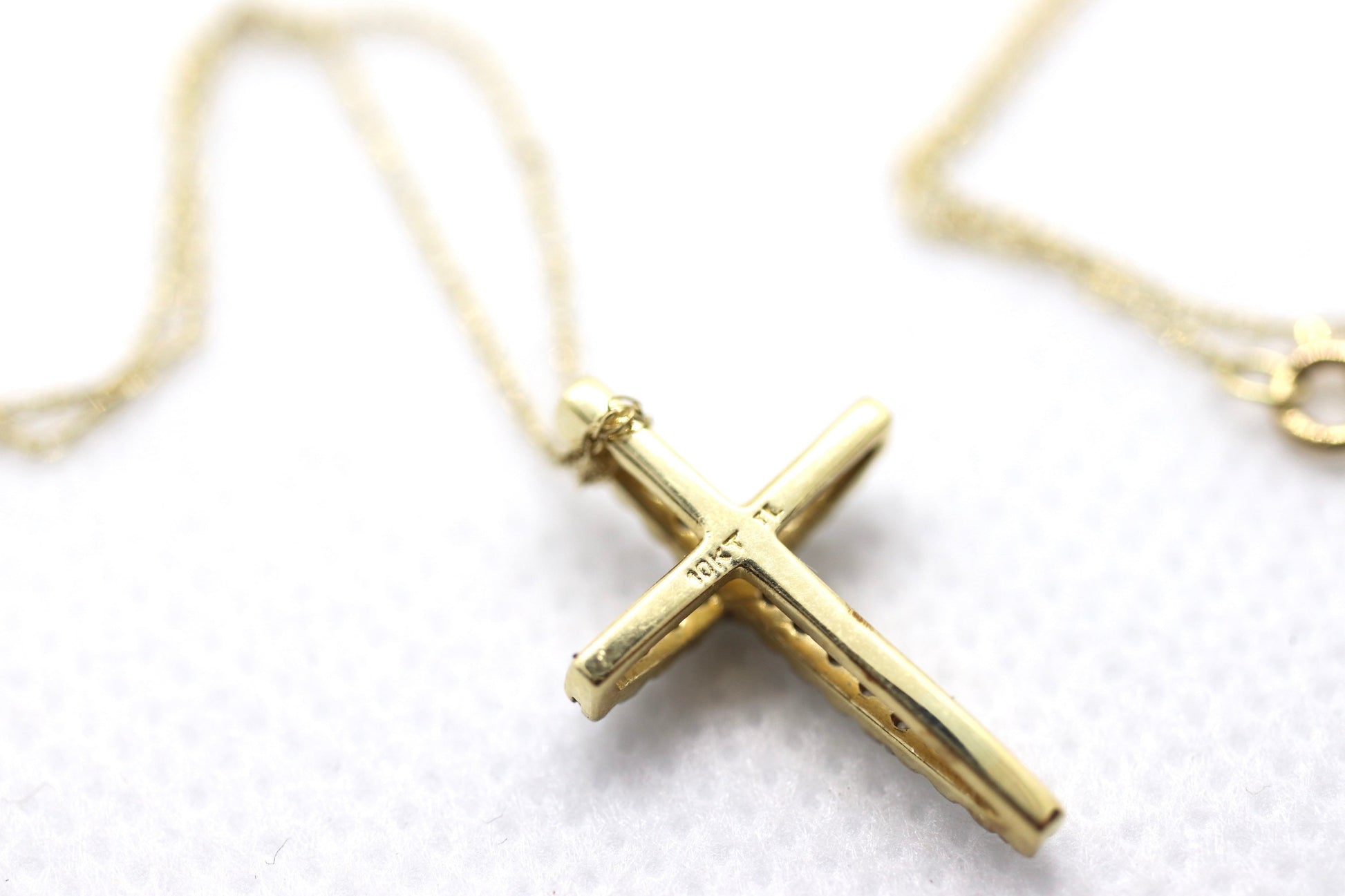 Vintage Crucifix Cross 10k Yellow Gold and Diamond Cross pendant. Crucifix Chain Necklace. Cross with Rough Diamonds. Rope chain necklace.