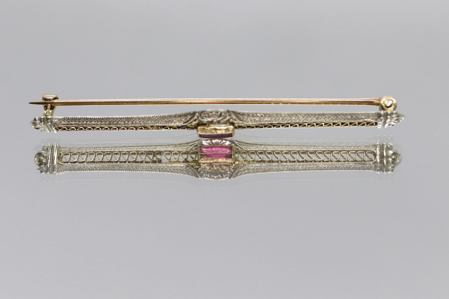 10k Ruby filigree art deco Lingerie bar brooch or lingerie pin