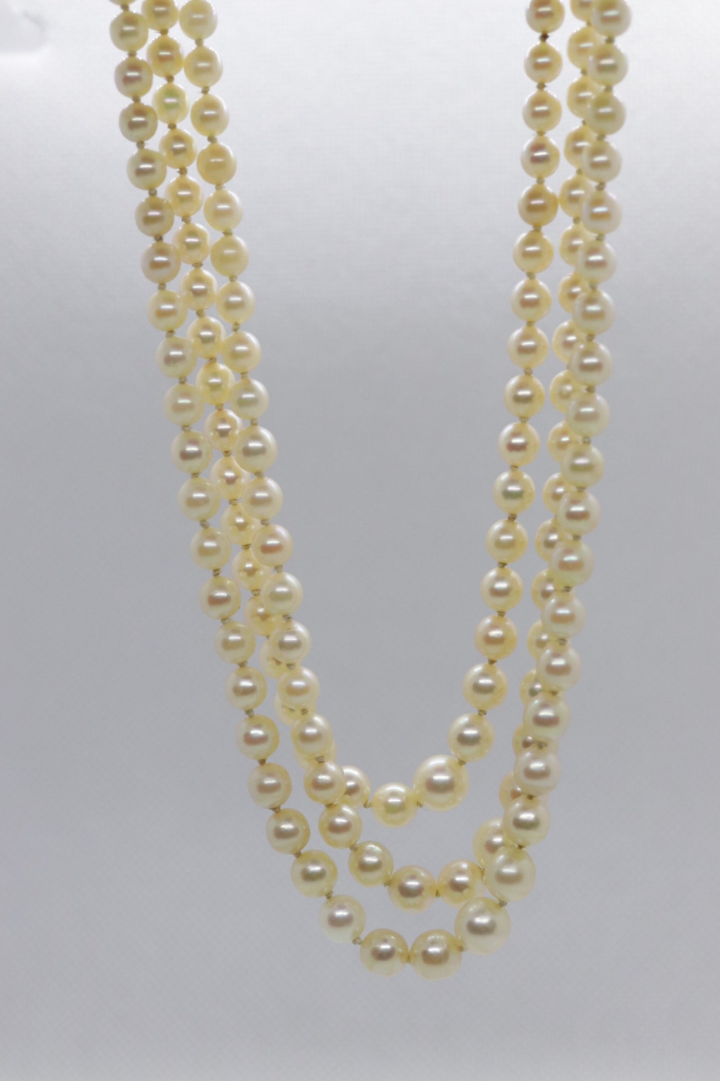 18k Sapphire Ruby Diamond Graduated Saltwater Pearl triple thread necklace.