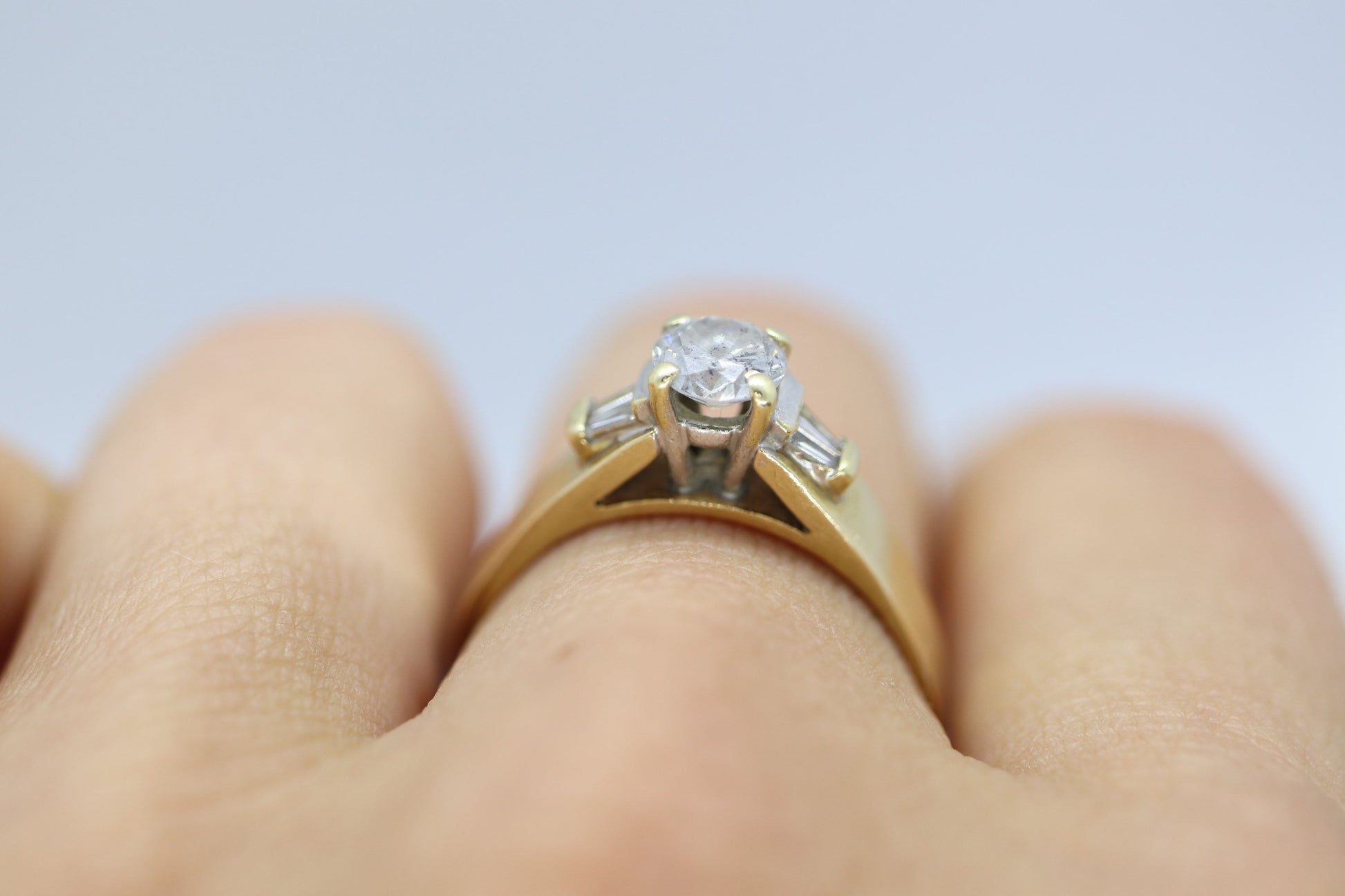 0.60ct Diamond Solitaire 14k ring with baguette accents. 14k Wedding band or Engagement ring.