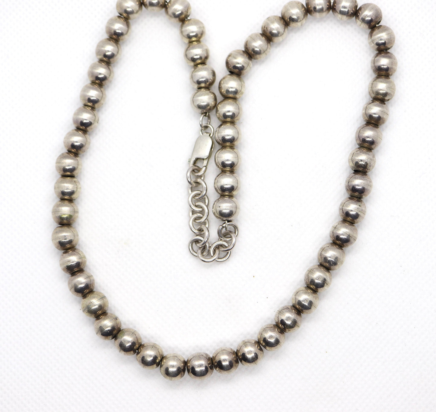 Sterling Silver 925 Bead Necklace. Heavy 8mm beads and 18in length
