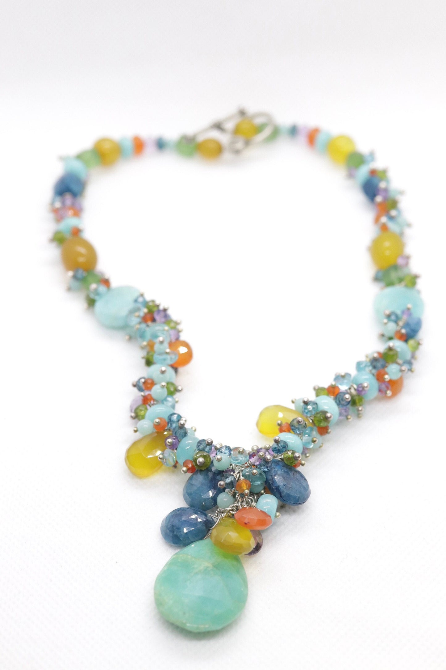 Laura Gibson Necklace. Gibson Sterling Silver Amazonite Dangling Candy multi-gem necklace (170)