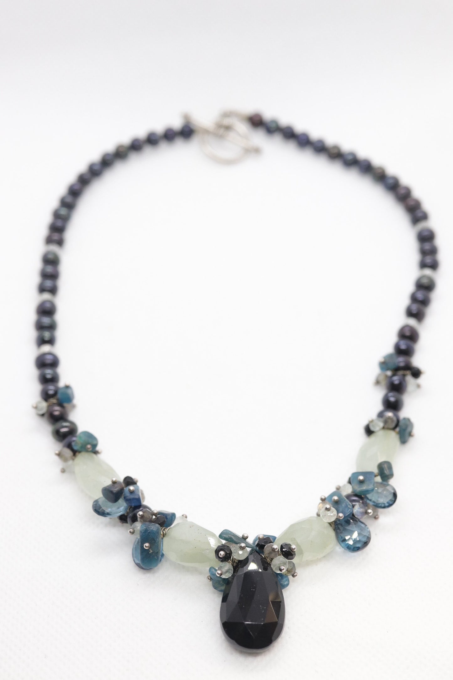 Laura Gibson Necklace. Gibson Sterling Silver Onyx Dangling Candy multi-gem necklace (295)