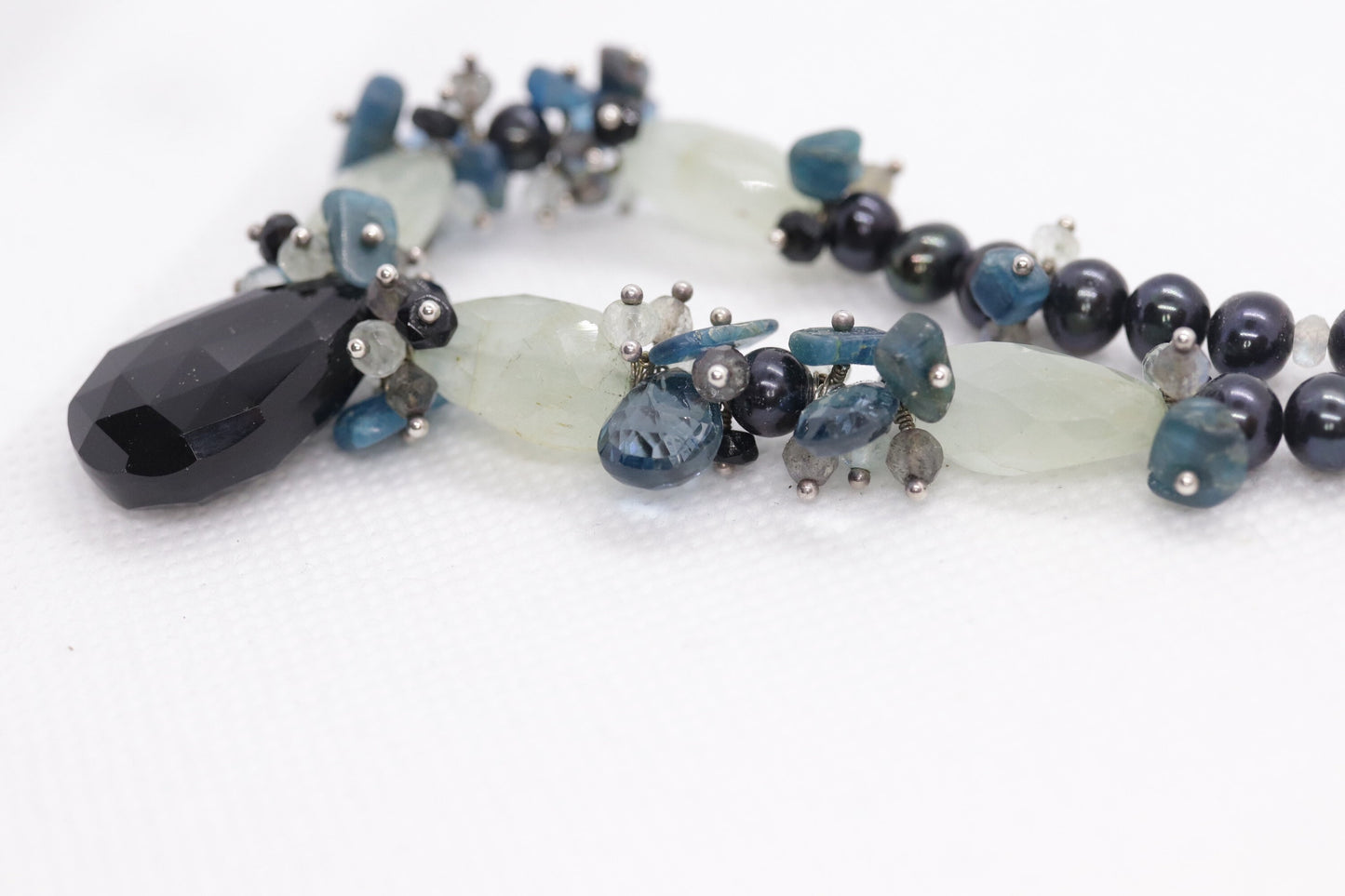 Laura Gibson Necklace. Gibson Sterling Silver Onyx Dangling Candy multi-gem necklace (295)