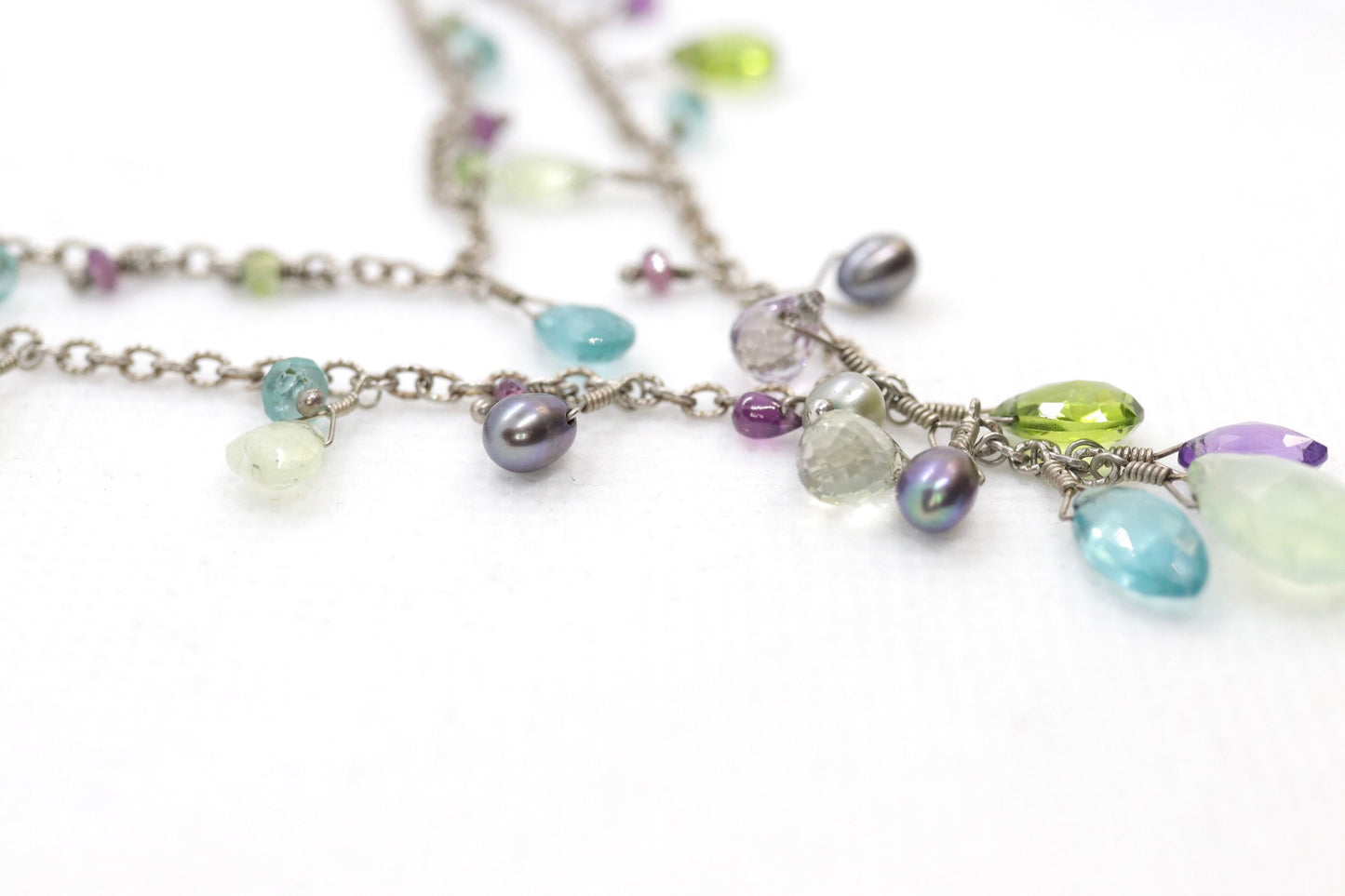 Laura Gibson Two strand Necklace. Gibson Sterling Silver Amethyst Pearl Dangling Candy multi-gem necklace (450)