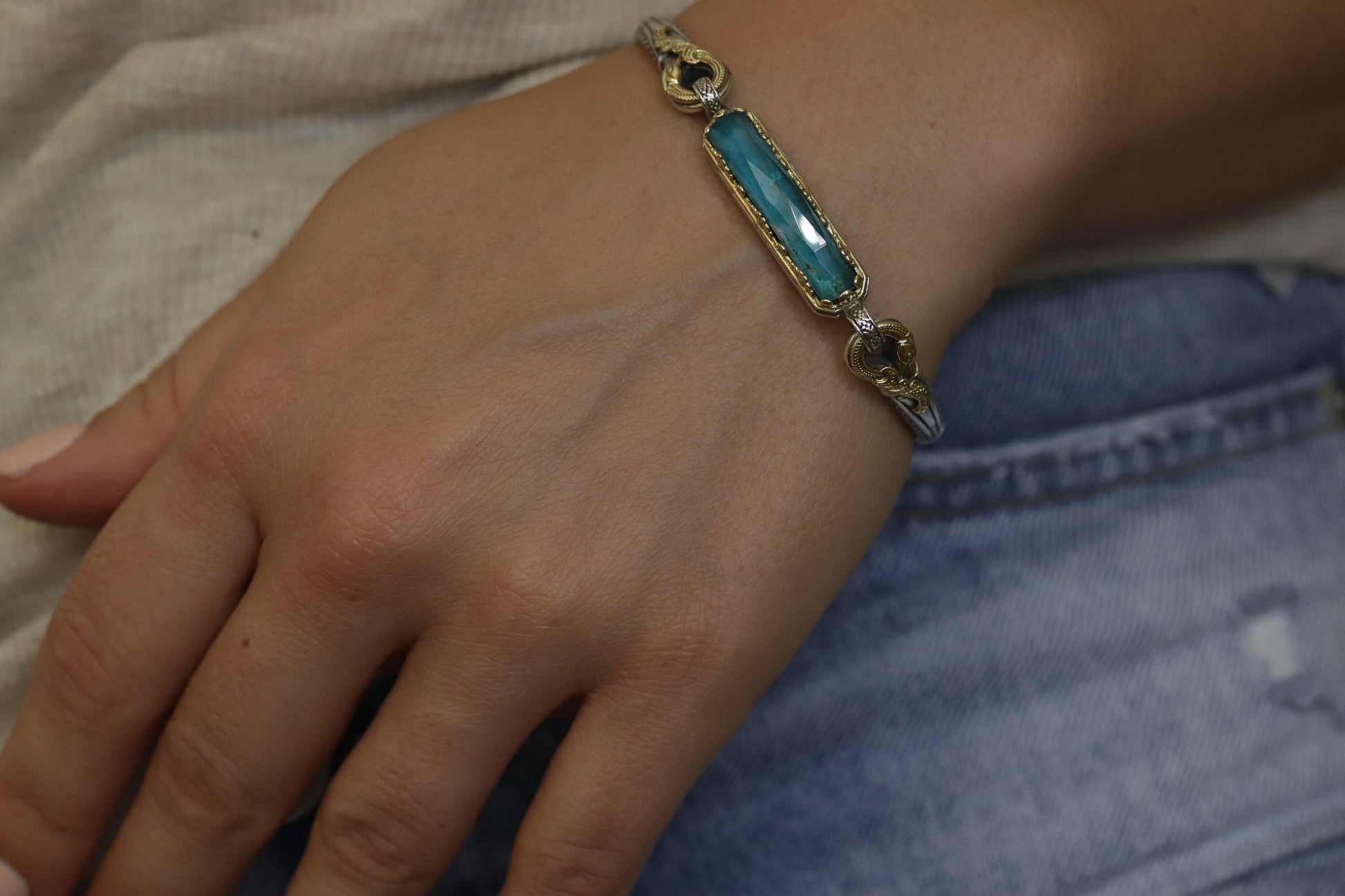 KONSTANTINO Bracelet with Chrysocolla Doublet. 18k and sterling Silver Bracelet Iliada Stones Collection (455)