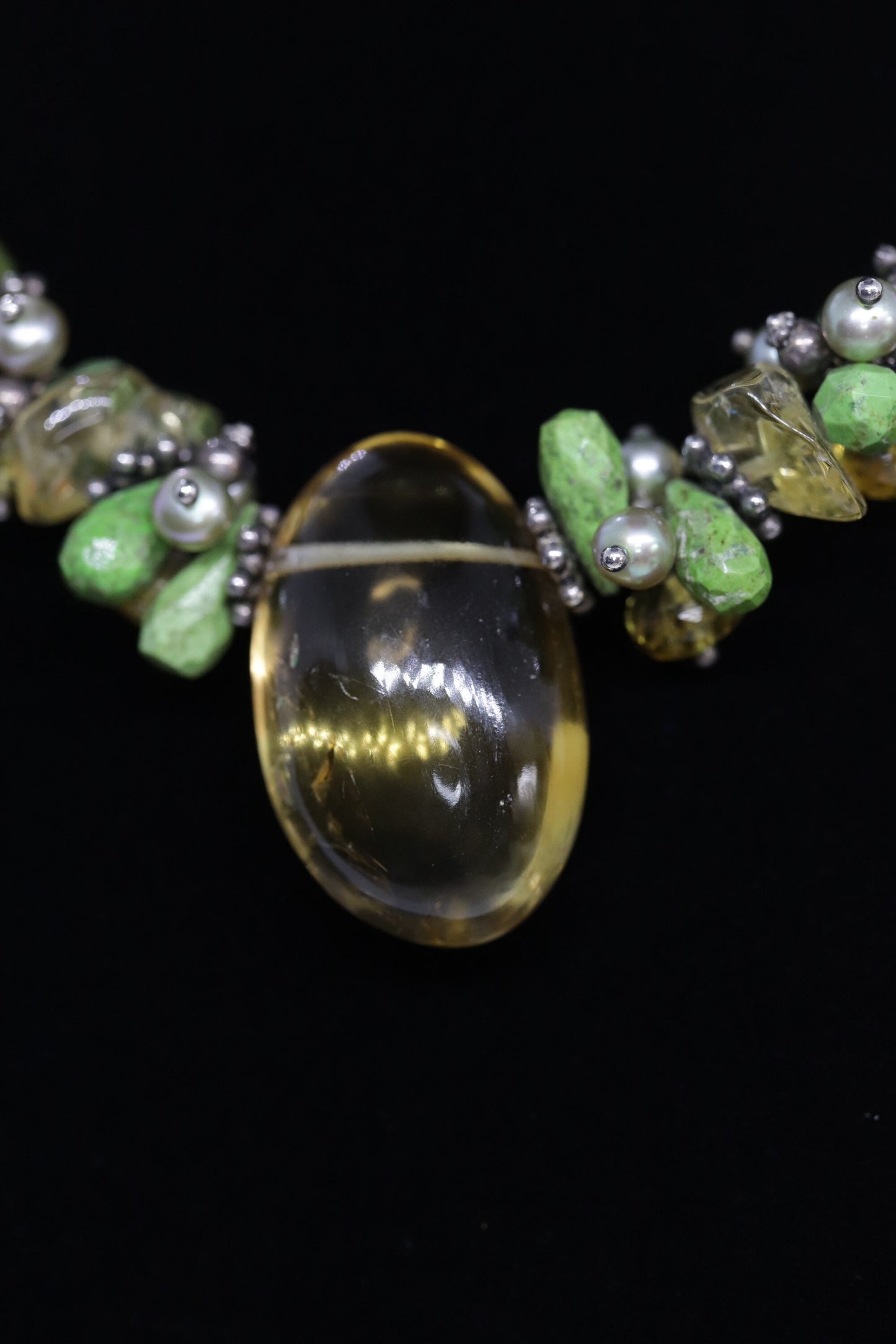 Laura Gibson Necklace Choker. Gibson Sterling Citrine Dangling Candy multi-gem necklace (465)