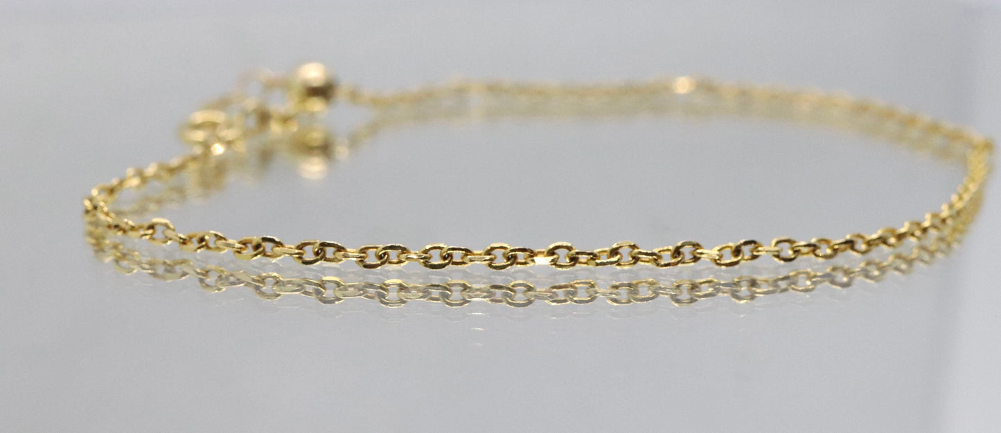 10k Adjustable Slide bracelet. Beautiful heart charm slider slide rolo chain bracelet 8in