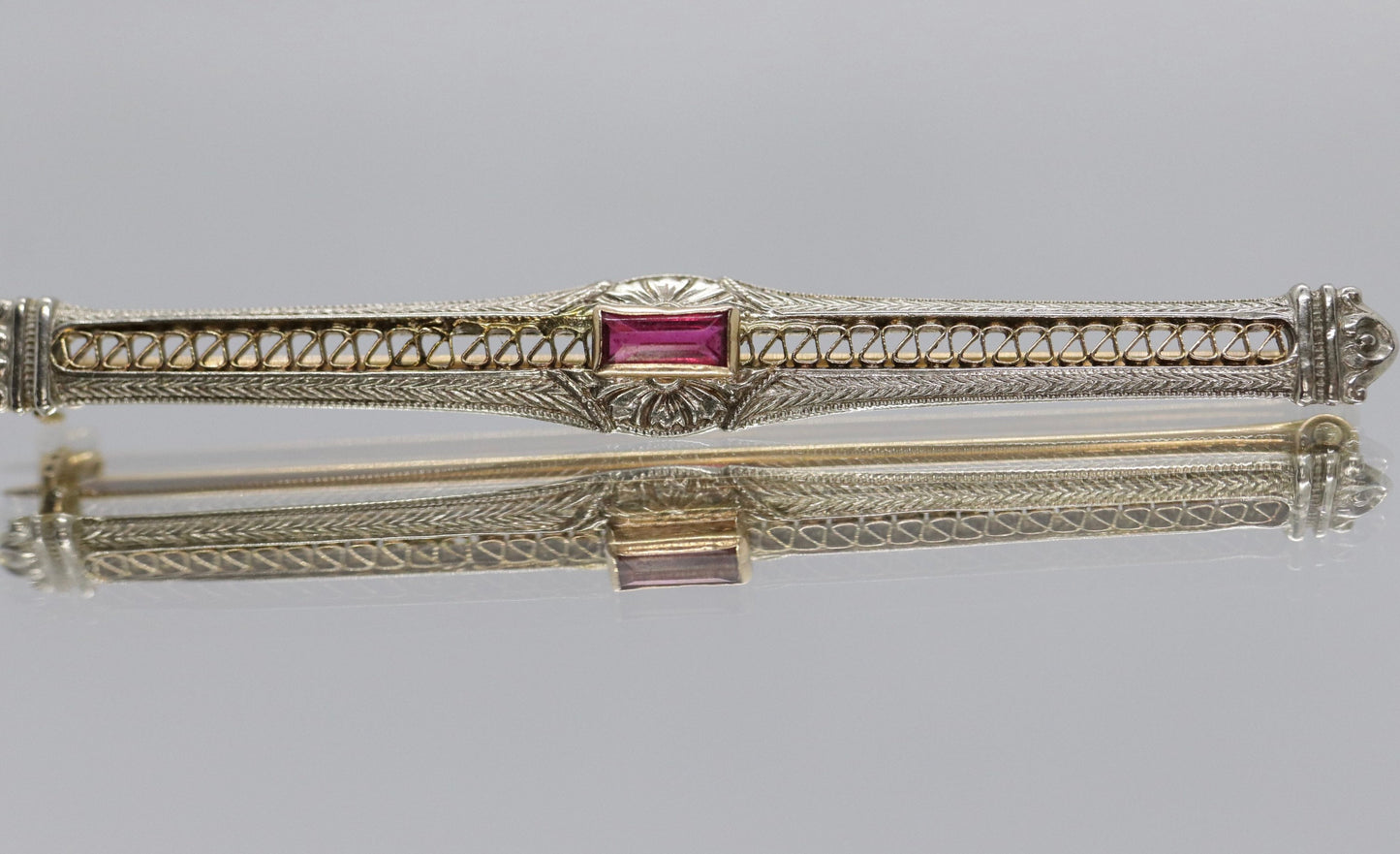 10k Ruby filigree art deco Lingerie bar brooch or lingerie pin