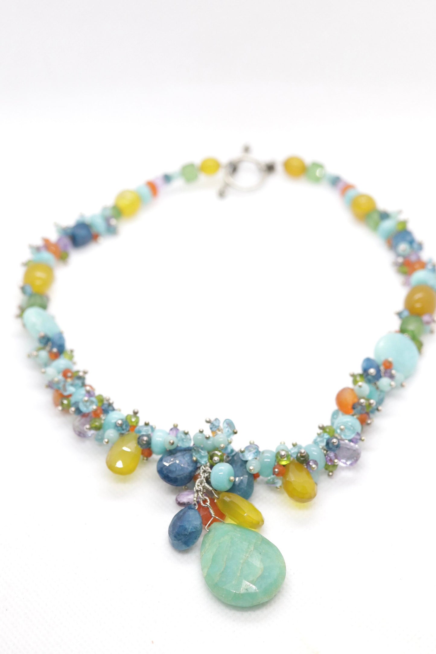Laura Gibson Necklace. Gibson Sterling Silver Amazonite Dangling Candy multi-gem necklace (170)