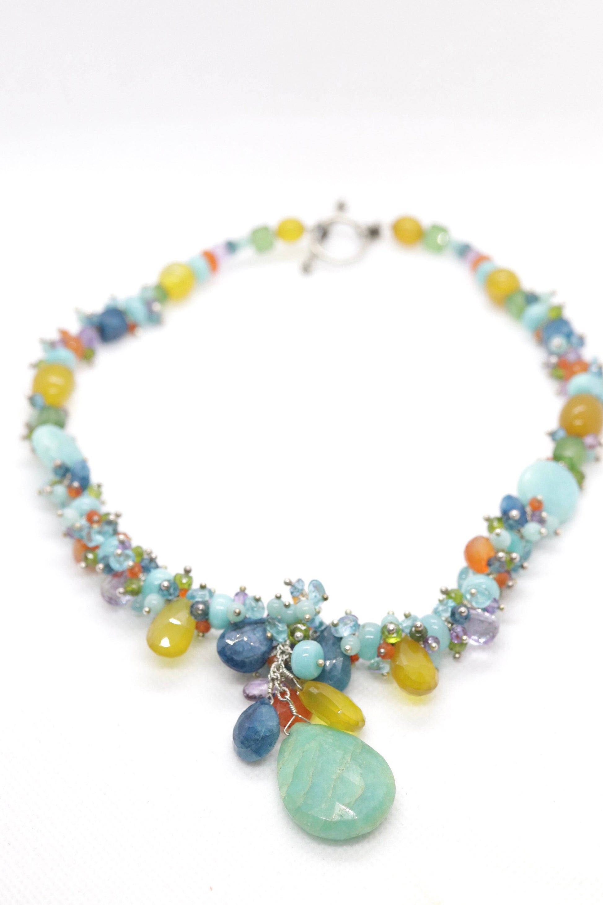 Laura Gibson Necklace. Gibson Sterling Silver Amazonite Dangling Candy multi-gem necklace (170)