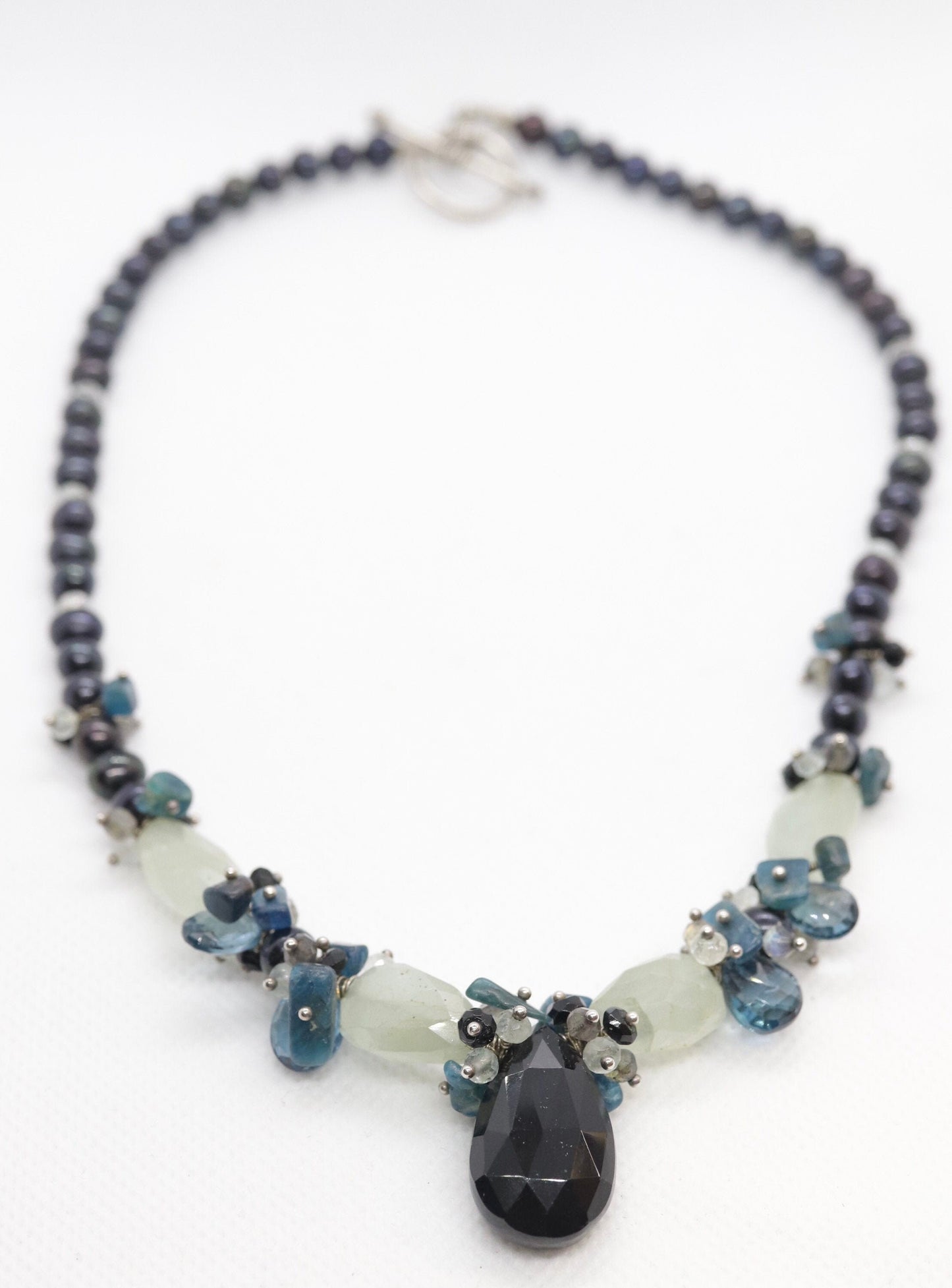 Laura Gibson Necklace. Gibson Sterling Silver Onyx Dangling Candy multi-gem necklace (295)