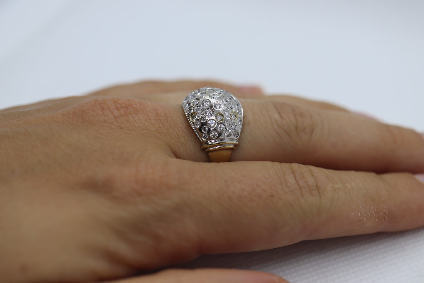 14k Diamond Cluster Bombe Dome Ring. Contemporary Diamond cluster dome cocktail ring.