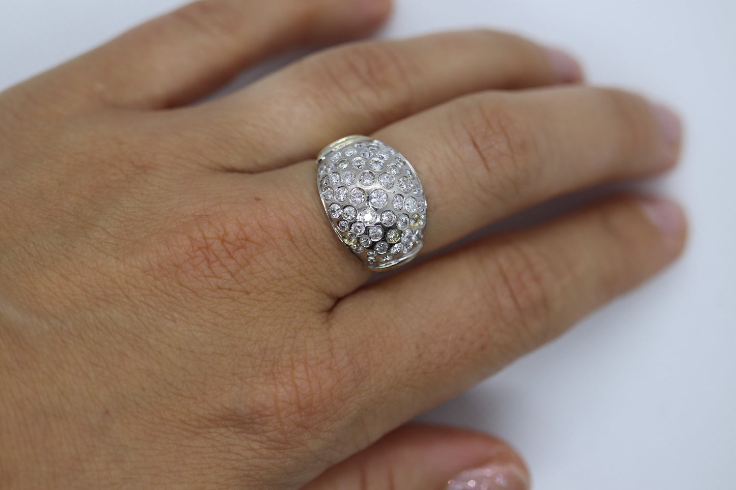 14k Diamond Cluster Bombe Dome Ring. Contemporary Diamond cluster dome cocktail ring.