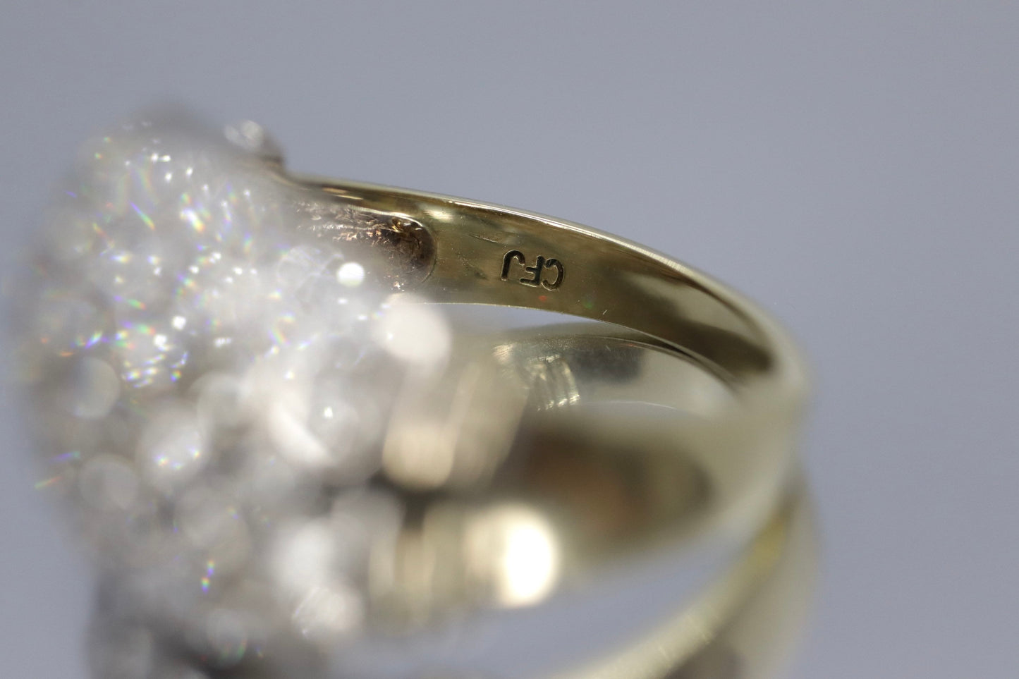 14k Diamond Cluster Bombe Dome Ring. Contemporary Diamond cluster dome cocktail ring.