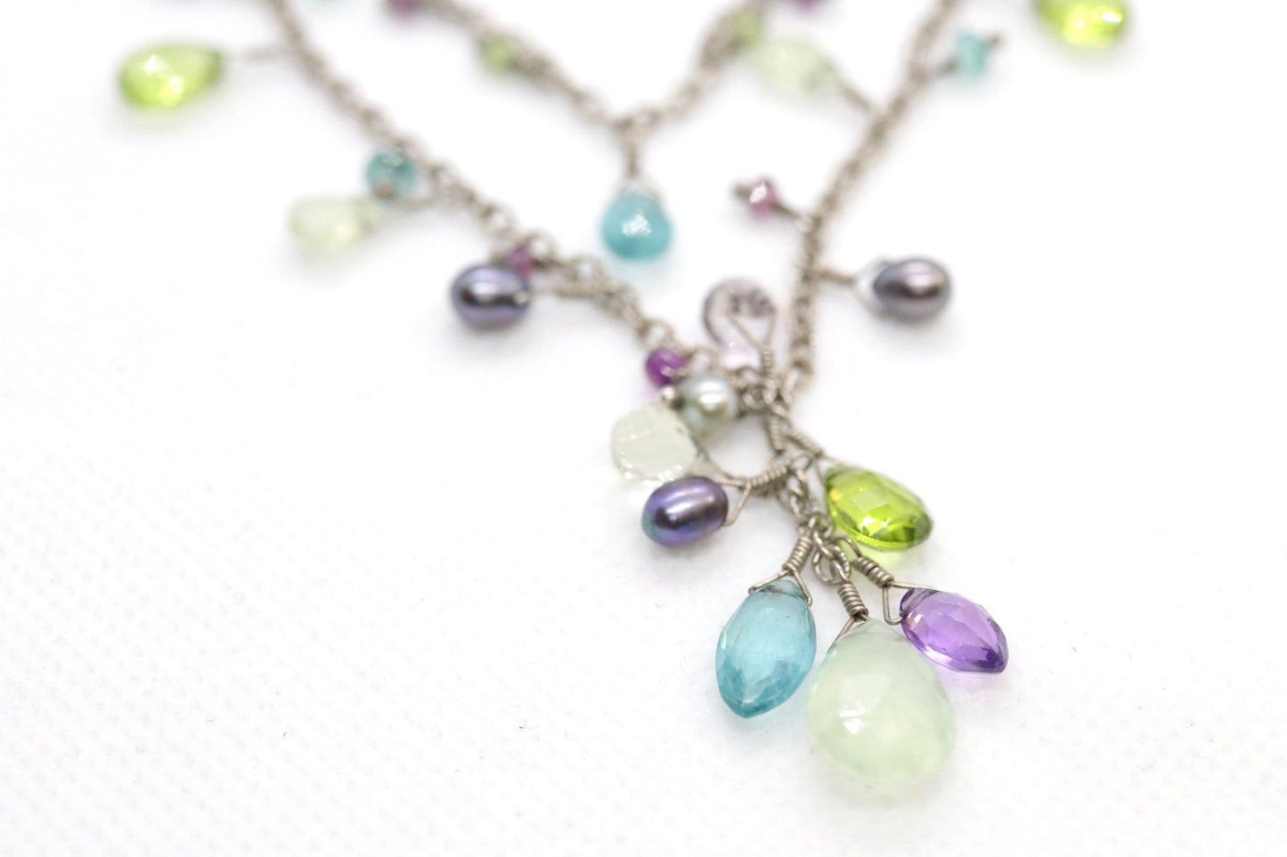 Laura Gibson Two strand Necklace. Gibson Sterling Silver Amethyst Pearl Dangling Candy multi-gem necklace (450)