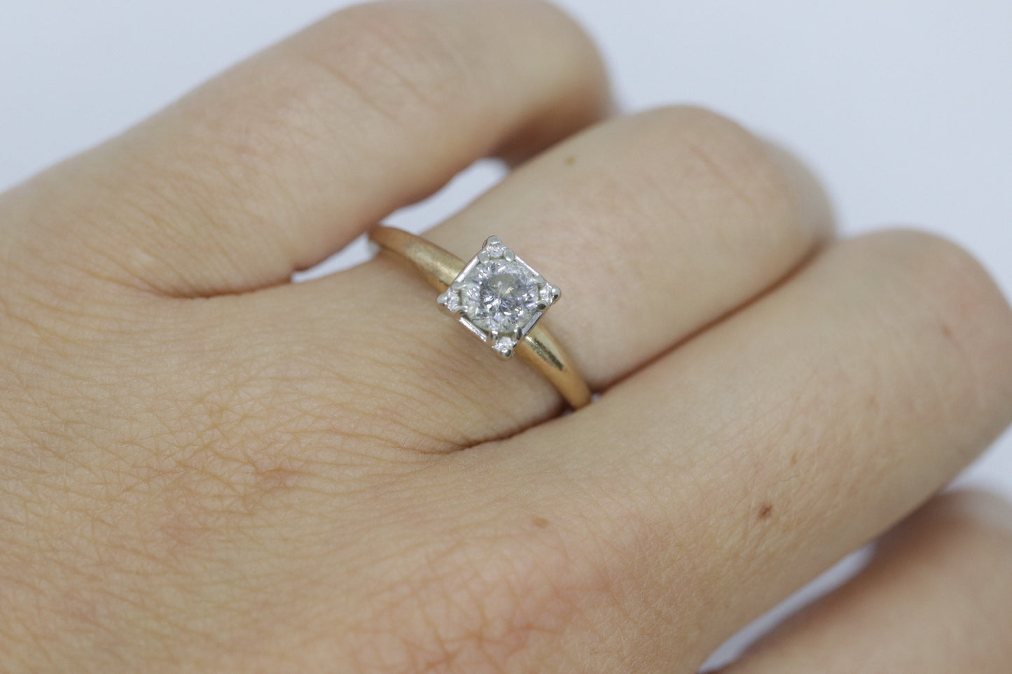 Art Deco Diamond Solitaire Ring. 14k Gold European Cut diamond engagement Ring