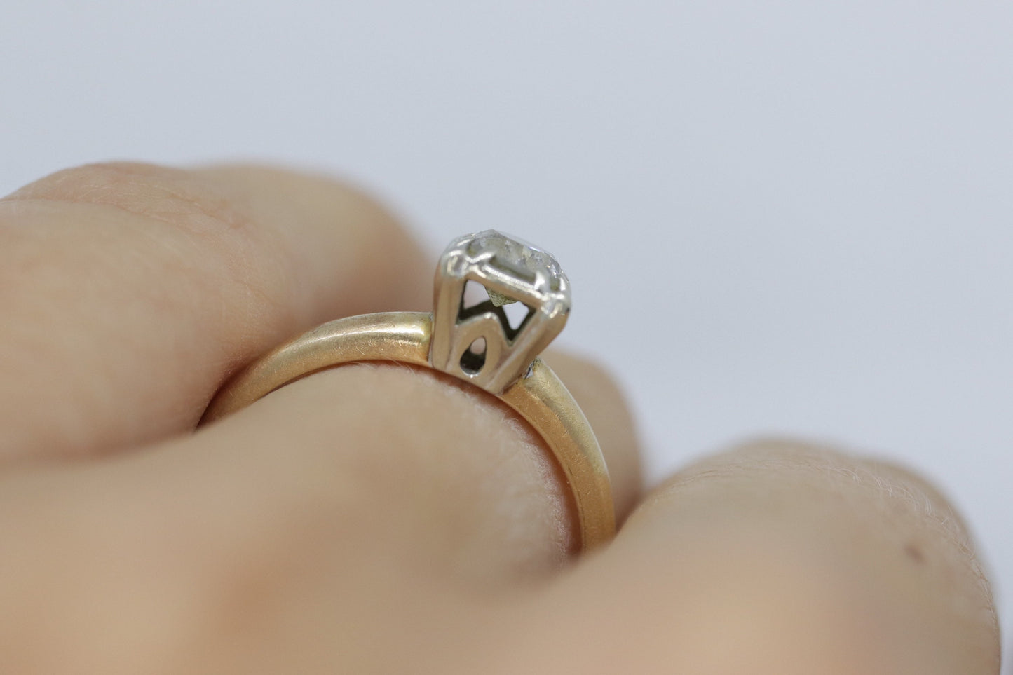 Art Deco Diamond Solitaire Ring. 14k Gold European Cut diamond engagement Ring